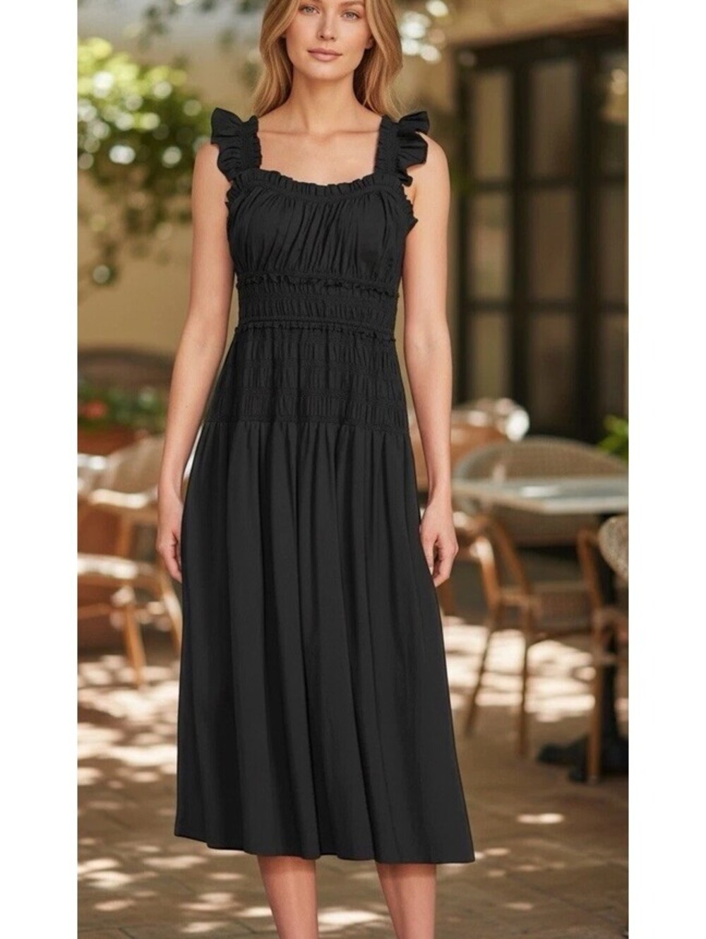 Ann Klein Cotton Poplin Sleeveless Midi Dress Black Size 10 [COPY]